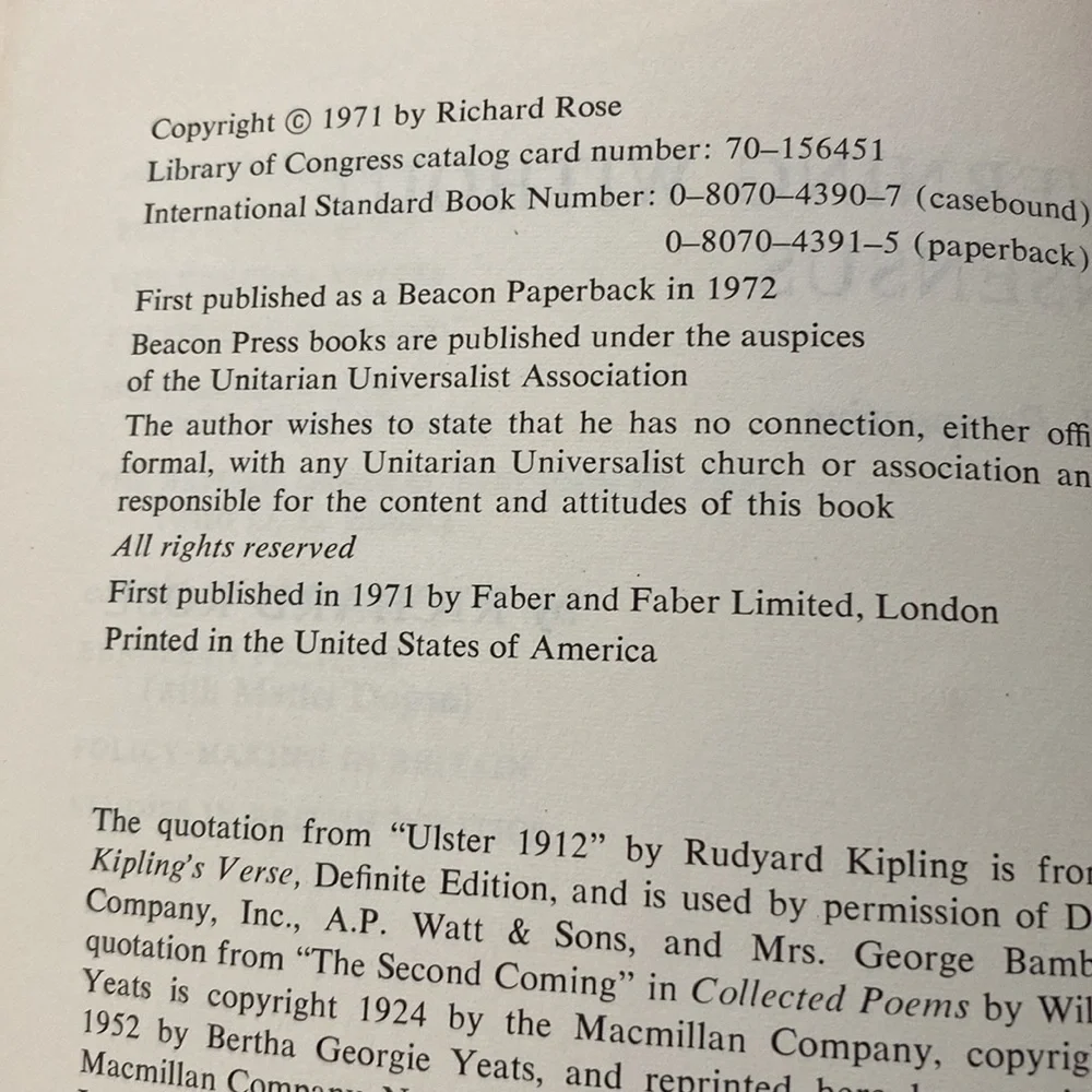Governing Without Consensus An Irish Perspective by Richard Rose Paperback 1971